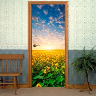 Vinilos decorativos puertas campo girasoles atardecer Vinilos decorativos puertas campo girasoles atardecer